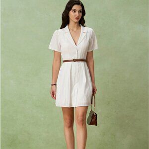 NWT Rihoas White Puffed Sleeve Button Mini Dress